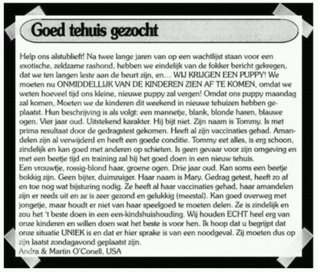 Met SPOED goed thuis gezocht!!